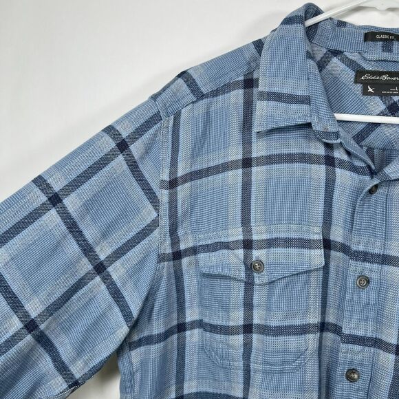 Eddie Bauer Classic Fit Button Up Flannel Shirt Mens Size Large Blue Plaid LS - Picture 8 of 13